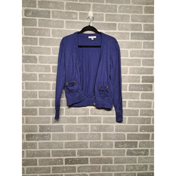 Cabi Womens‎ Blue Knit Crop Cardigan Gold Jeweled Button  Size Medium - Picture 1 of 8